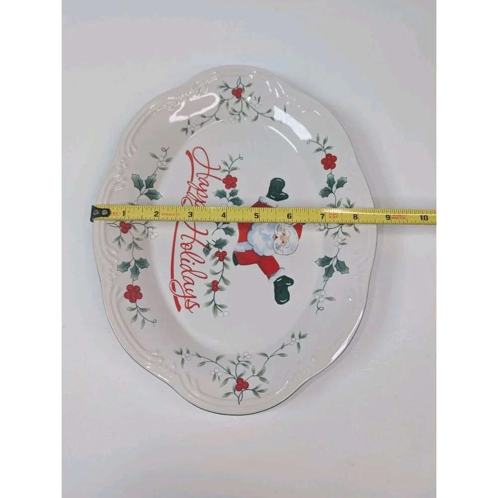 WINTERBERRY Pfaltzgraff Happy Holidays Santa Oval Platter Tray Open Box